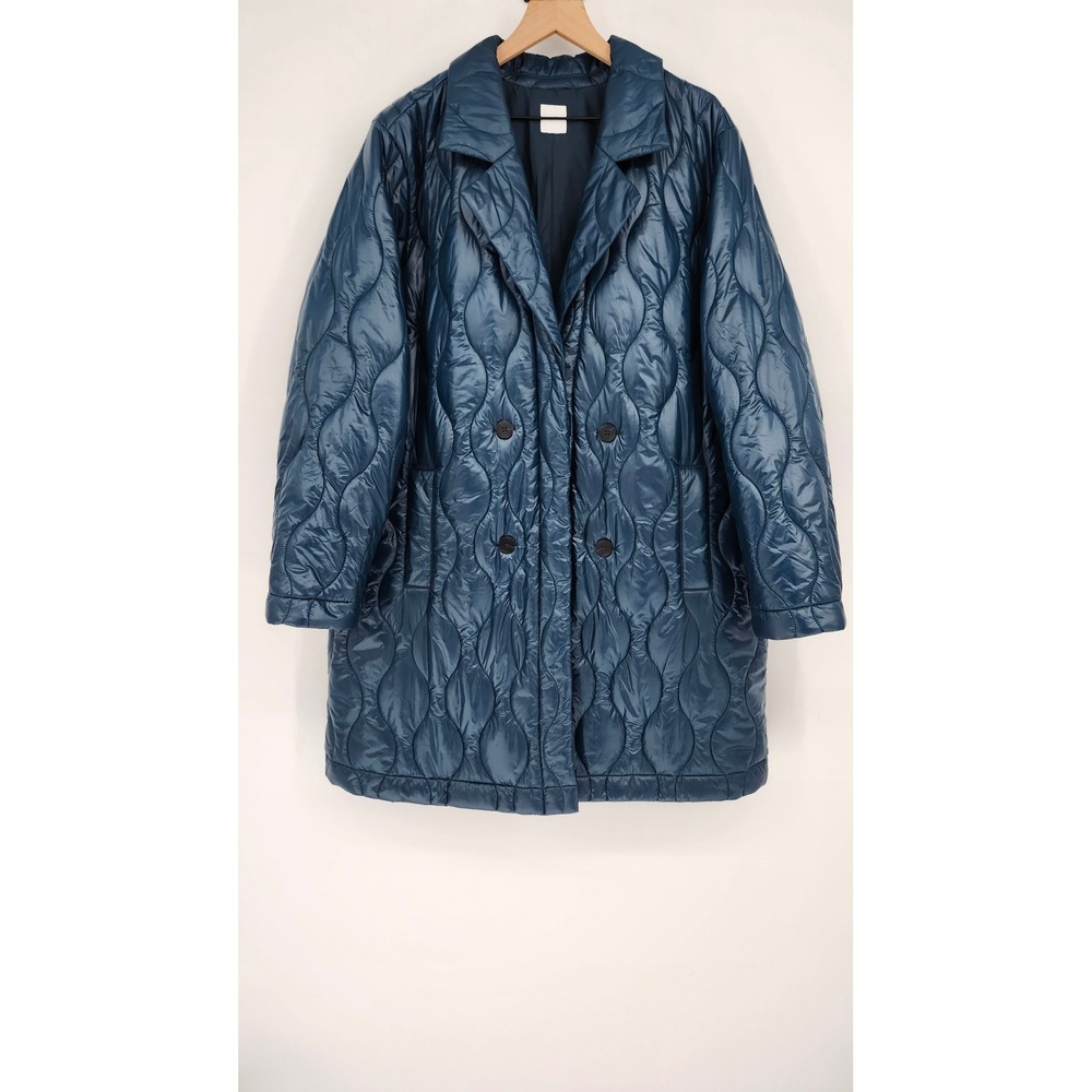 J.Jill Womens Dark Teal Quilted Puffer Coat Size 2X Modern Classic Minimalist